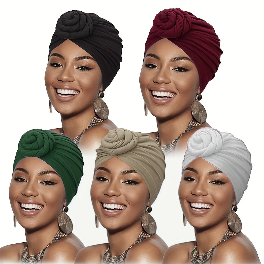 

5 Pieces African Pattern Headwrap Pre-tied Bonnet Turban Knot Beanie Cap Headwrap Hat