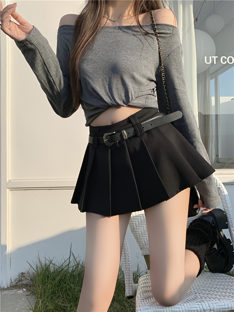 Spice Style A-Line Skirt Pleated Skirt Skirt Women'S Belt New High Waist Thin Anti-Light Versatile Skirt