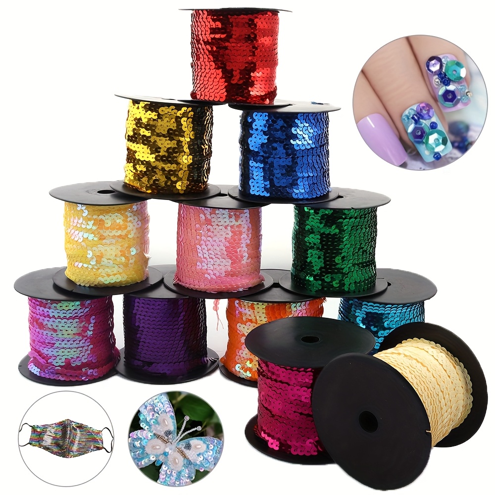 

6mm Handmade Diy Sequin Strip Ribbon Flat Strip With Lace Decoration Material Clothing Accessories, Yards Per Roll/pack