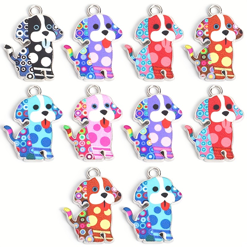 TEMU 10pcs Creative Colorful Printed Puppy Enamel Charms - Boho Style Jewelry Accessories Whimsical Necklace Earrings Key Chain And Projects Diy Poodle Alloy Pendants - Ideal For Dog Lovers Decor