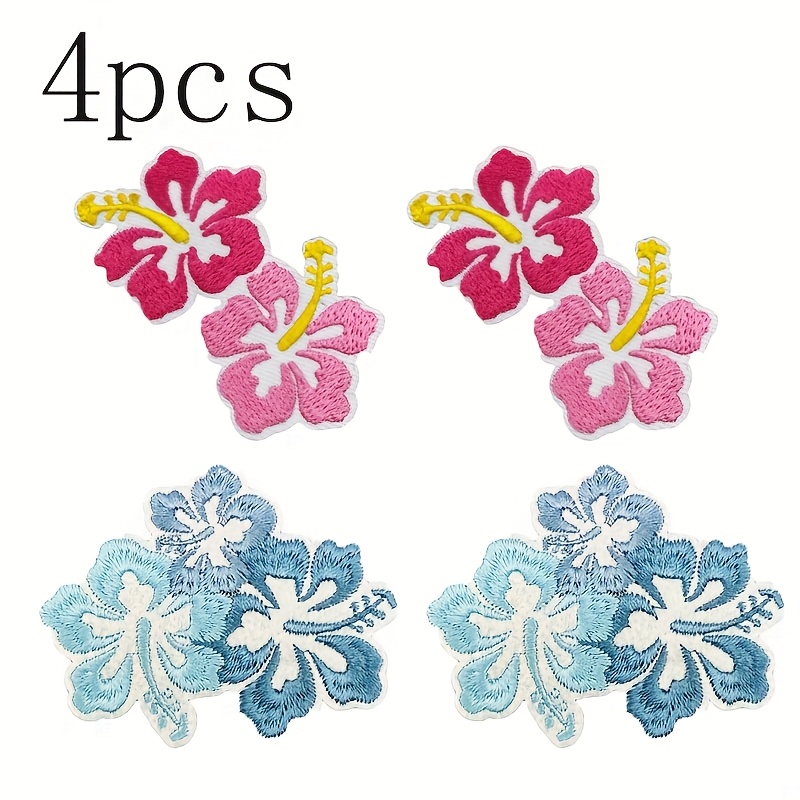 E-shop 4 Stück Lebendige Rosa & Blaue Blumenstickerei-Patches – Bügel- oder Näh-Aufnäher aus hochwertigem Stoff für DIY-Projekte, Kleidung, Hüte, ,