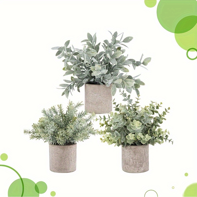 

3 Packs Mini Potted Fake Plants Artificial Plastic Eucalyptus Plants Topiaries For Home Office Desk Farmhouse Room Decor