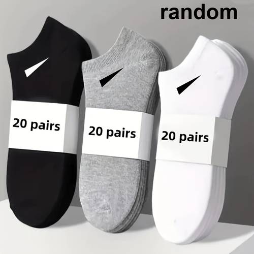 20 pairs of mens breathable socks with lightweight knitting random solid color durable suitable for daily wear comfortable and convenient featuring easy patterns