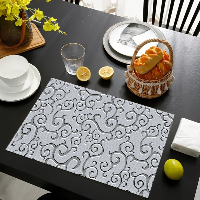 

4/6pcs Placemats, Gray Pattern Placemat, Western Placemat, Home Placemat, Hotel Placemat, Anti-dirty Stain Placemat, Kitchen Placemat, For Home Dinning Room And Restaurant, Kitchen Supplies