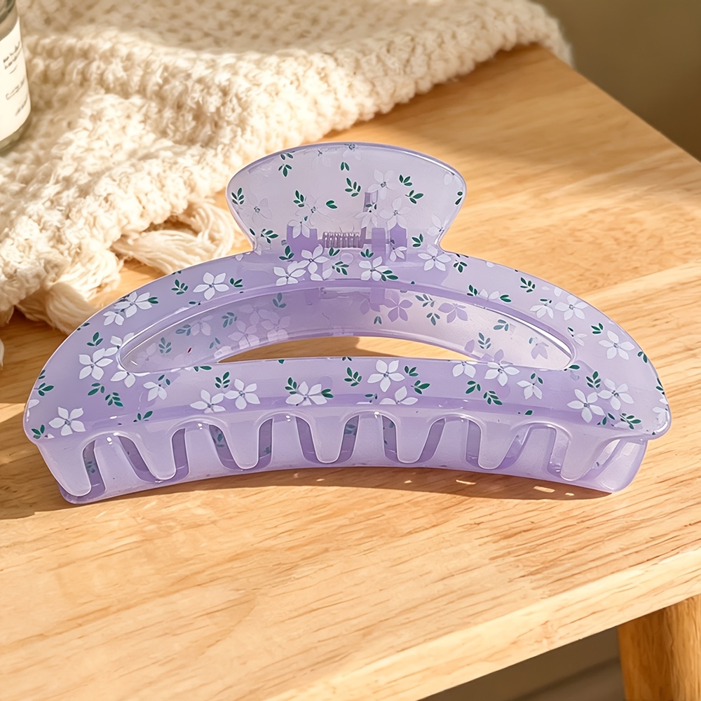 TEMU 1 pince à cheveux ovale imprimée, pince à cheveux mousse imprimée couleur bonbon d'été pour femmes, pince à cheveux arrière de de 4,13 pouces,