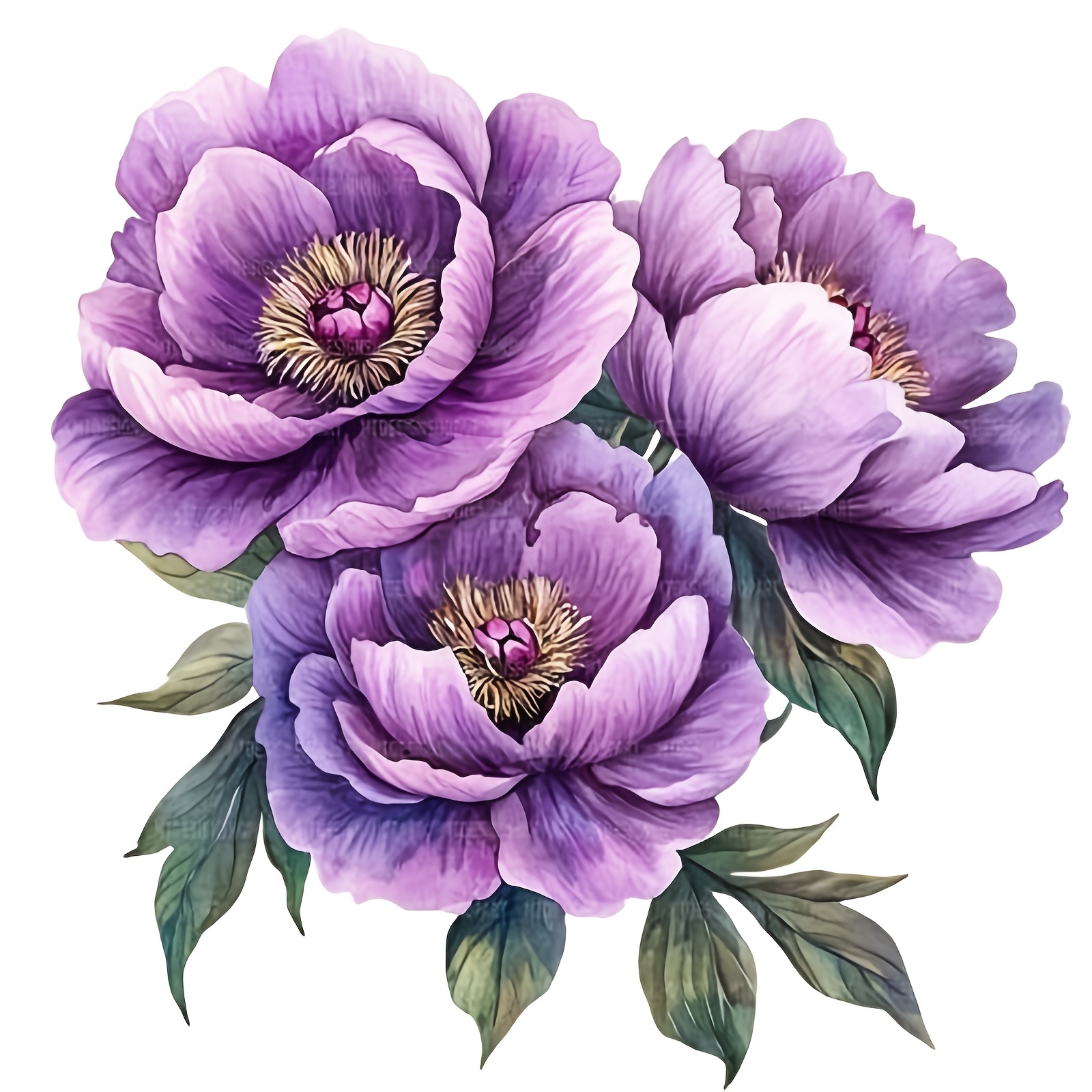 DIY Cross-Stitch Printed Kit with Three Purple Peonies