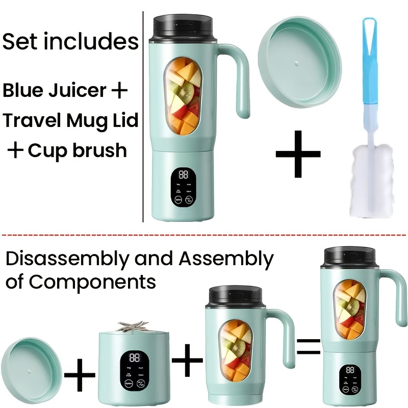 TEMU Portable Juicer With Led Display - Usb Rechargeable Handheld , Plastic, Li--powered Home Juicer, For Smoothie And With