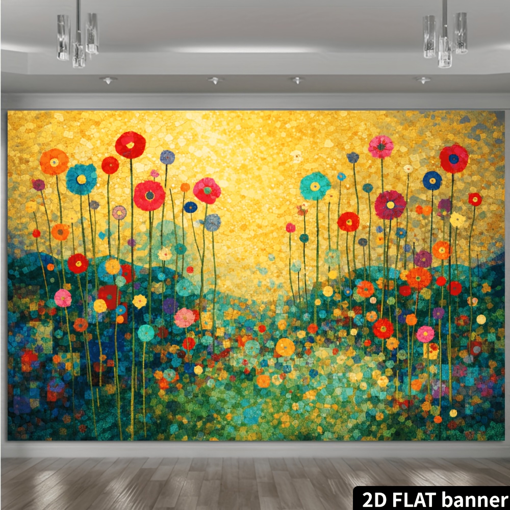 Multicolor Abstract Mosaic Wall Tapestry Floral Geometric Decor_voghion.com