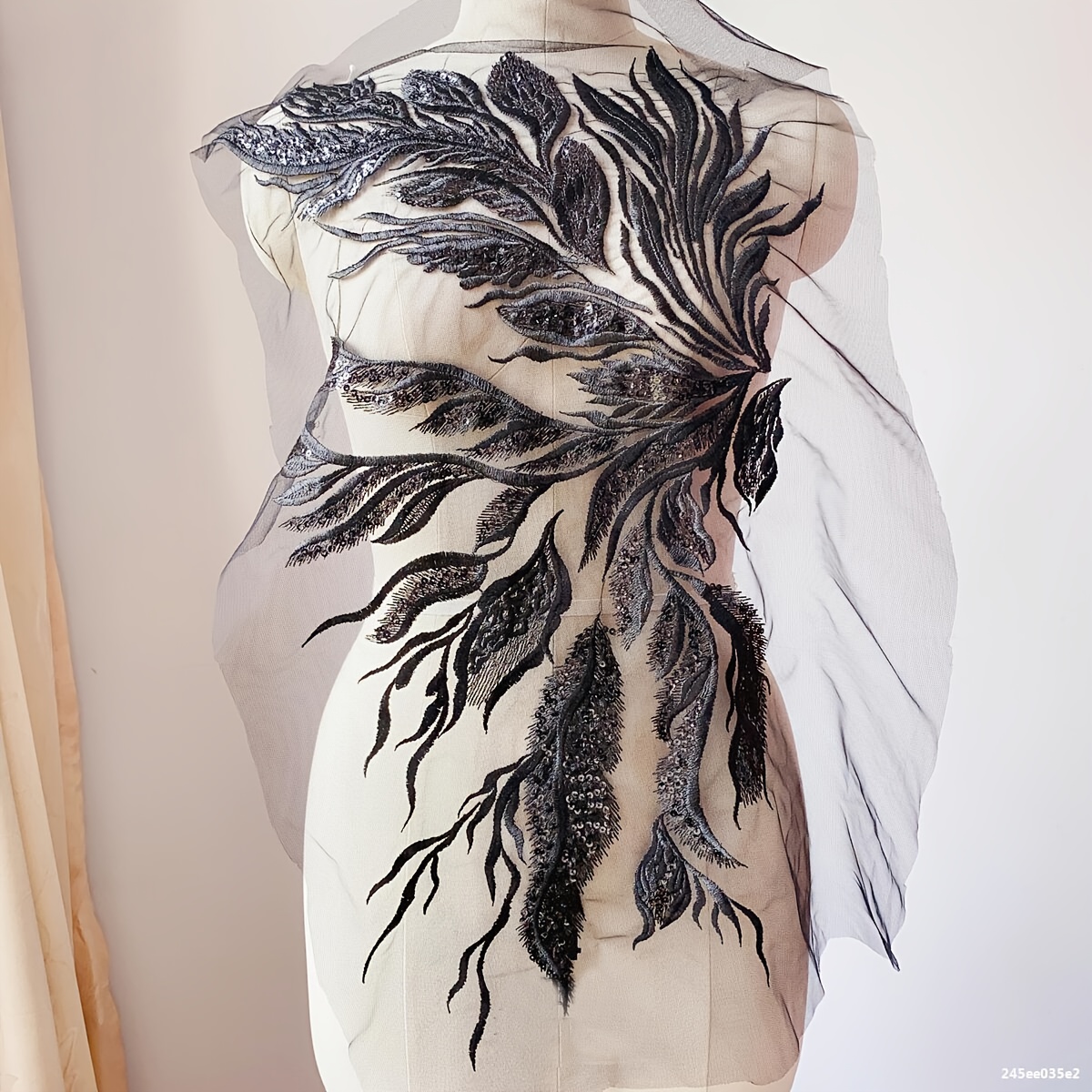 TEMU 1pc Golden, Black, And White Lace Fabric Decorative Applique Embroidery For Wedding Dress Decoration, Diy Sewing Accessory