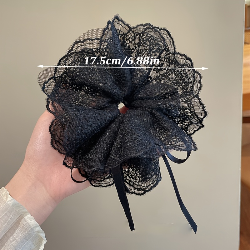 Ruffle Lace Trim Drawstring Large Ponytail Holder