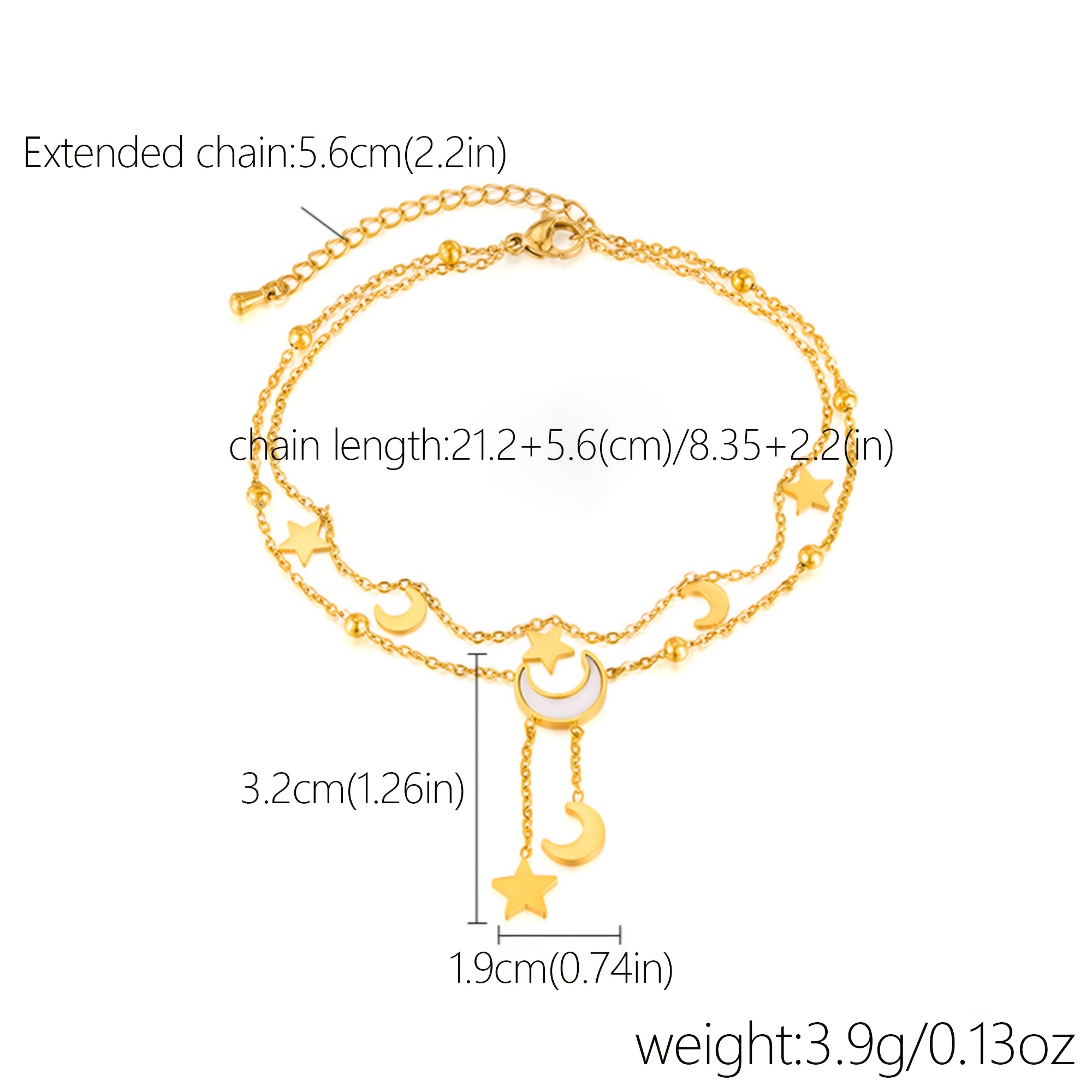 Star and Moon Pendant Double-Layer Anklet for Women