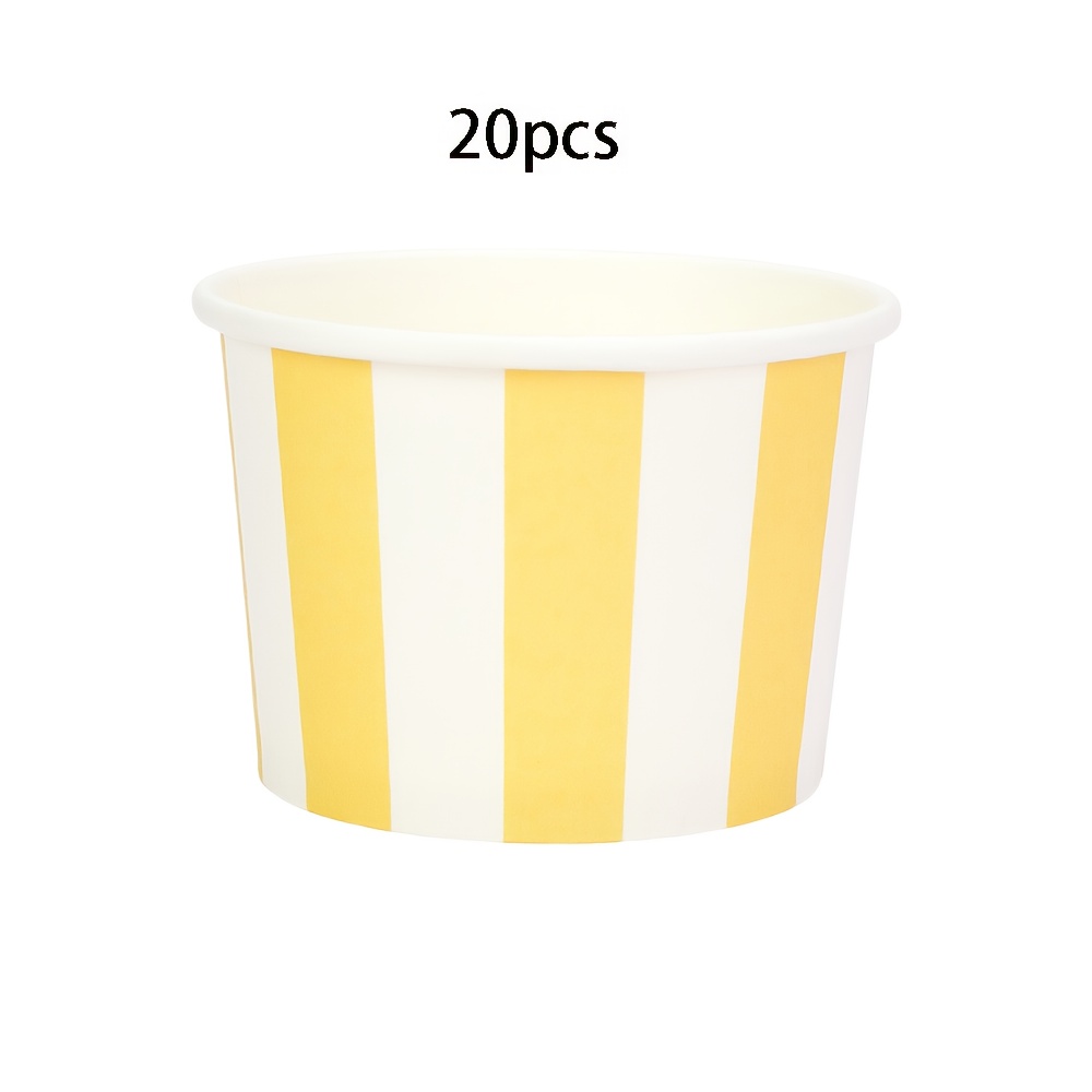 Image of 10pcs/20pcs Yellow Striped Ice Cream Containers White And Yellow Soup Bowls Paper Cups Treat Cups Candy Dessert Cups Irthday Party Supplies Picnic Dessert Yogurt Bowls For Food For Halloween、christmas