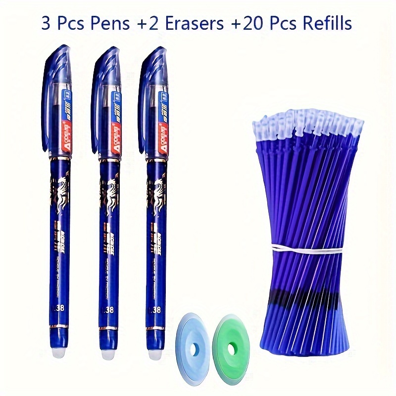 25pcs/set Black Blue Red Ink Erasable Pen Fillingstick 0.5mm Magic Erasable Gel Pen Infinite Rubberoffice School Stationery(3 Pens+20 Refills+2 Eraser