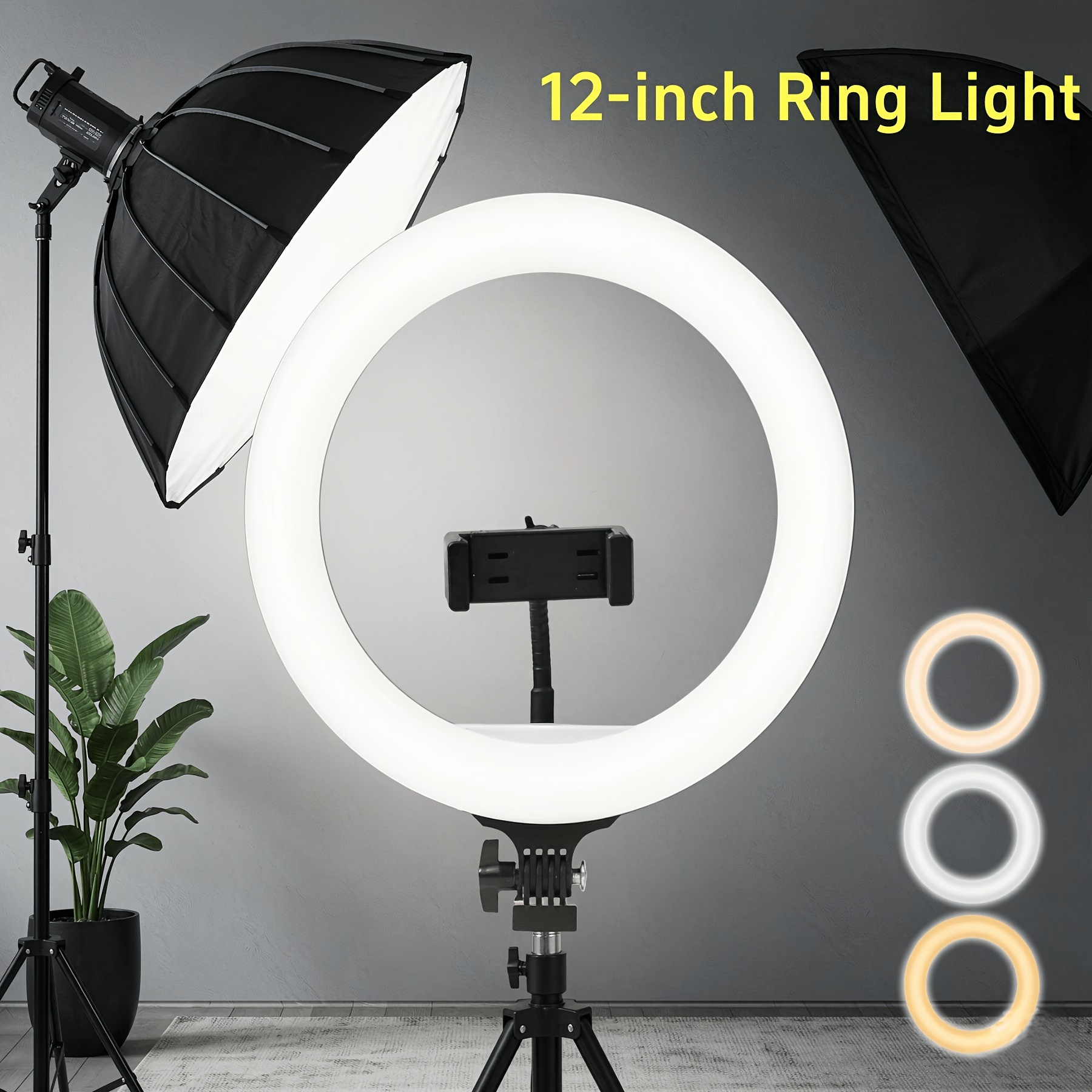 TEMU 12 Inch With 3 Color Modes And Adjustable Brightness, Suitable For Live Streaming, Photography, Makeup, Video Calls, And Content Creation, High