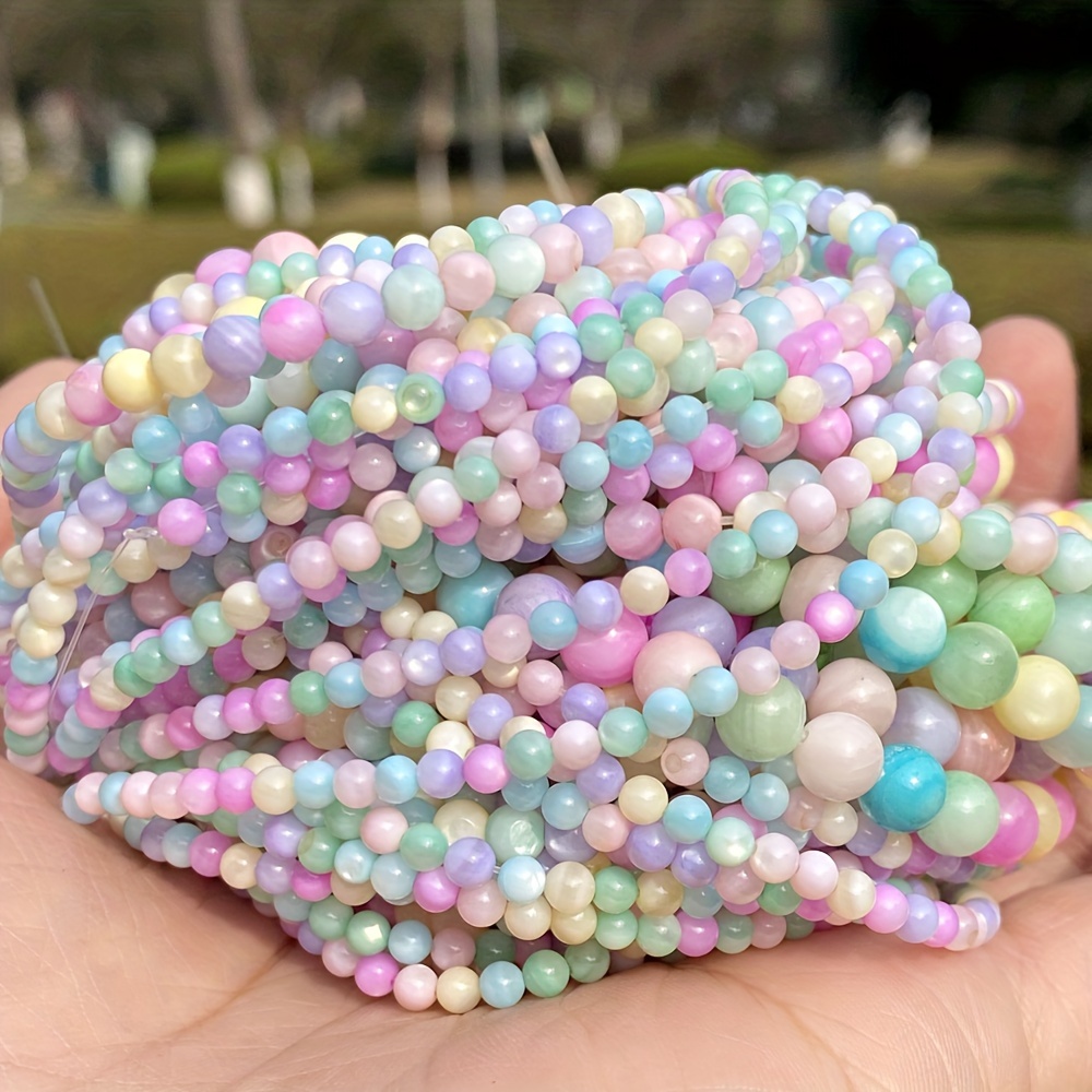 

1strand 3mm/0.118in-6mm/0.24in Macaroon-colored Shell Round Loose Beads For Jewelry Making, Diy Necklace Bracelet Earring Accessories