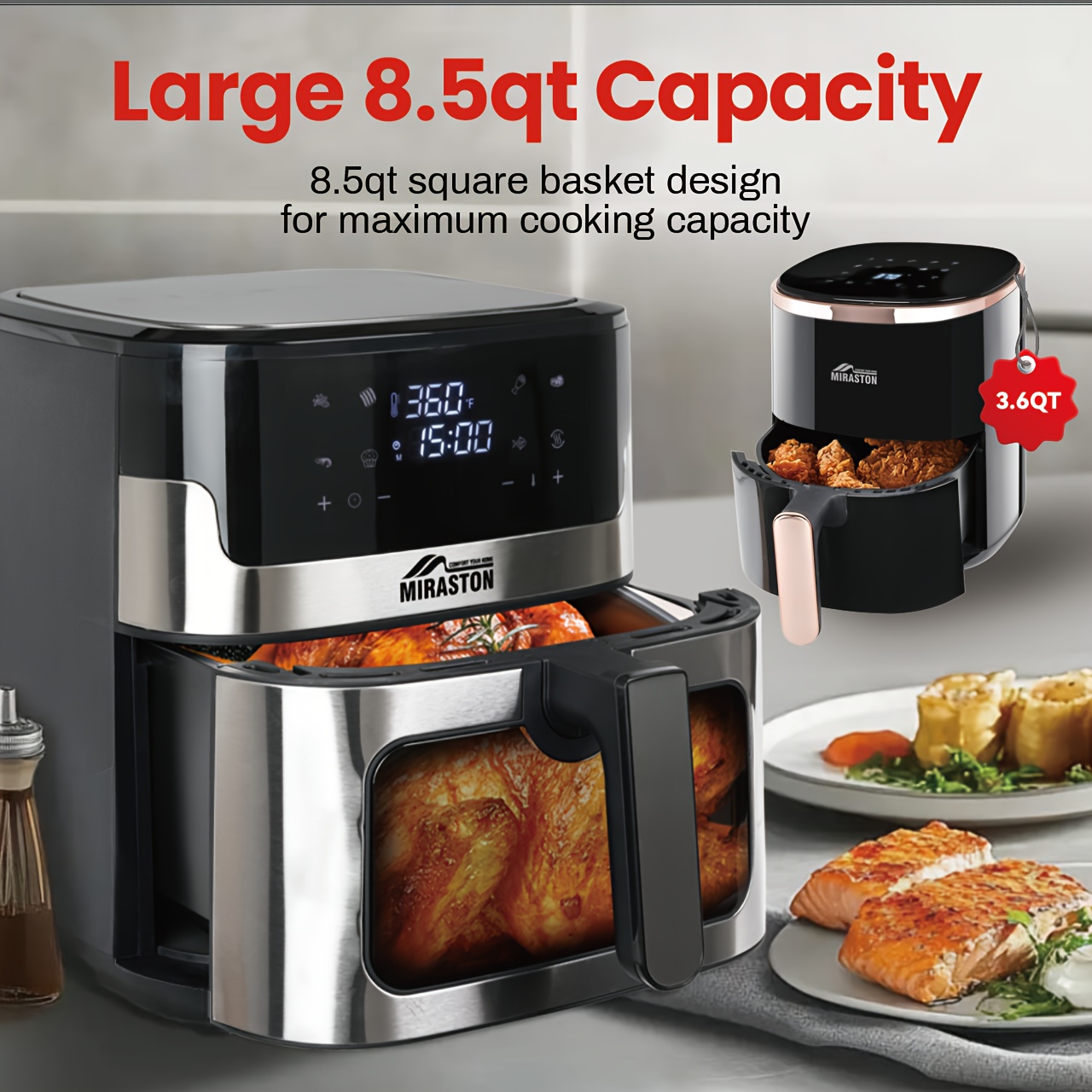 8 5qt 3 6 fryer large capacity suitable for 5 6 people smart for easy operation with 8 functions non stick coating for kitchen accessories toaster oven deep fryer air fryers kitchen Product details 0