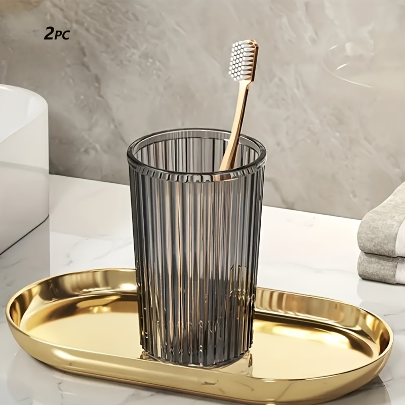 TEMU Single, Multiple, Casual Transparent Striped Mouthwash Cup, Bathroom Water Cup, Light Luxury Mouthwash Cup, Suitable For Home, Couples, Student