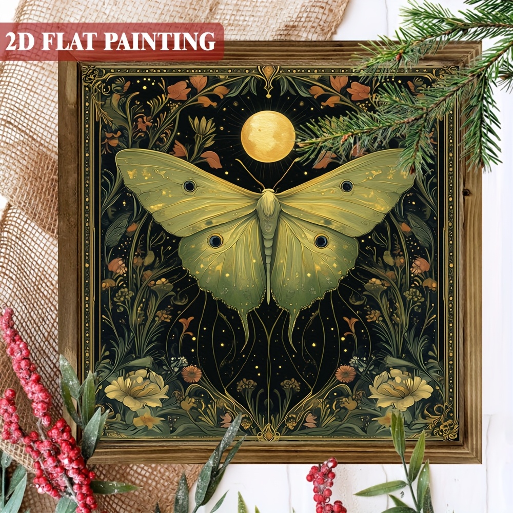 TEMU 2d Flat, 1pc, Vintage- Moth Art Wooden Sign, With Framed Wall Posters Art Decor For Home & Bedroom, Garage, Office, Farmhouse Desk Decor, Ideal