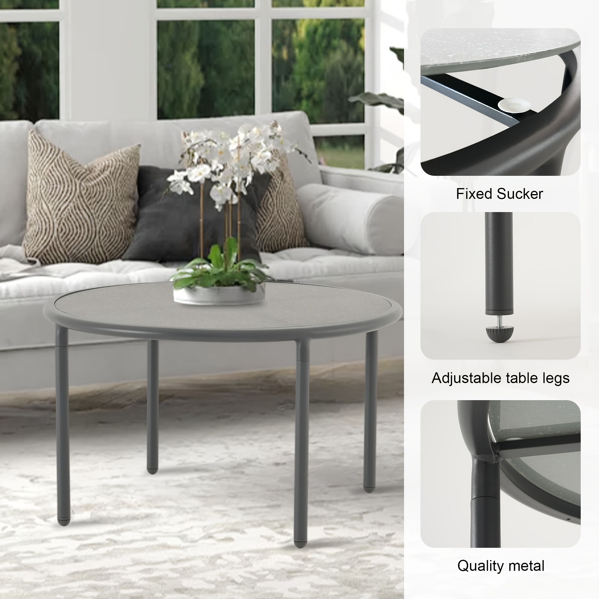 2pcs Black Aluminum Round Outdoor Coffee Table Set | Nesting Side Table with Round Tabletop, Powder Coated Aluminum Frame, Suitable for Garden Balcony