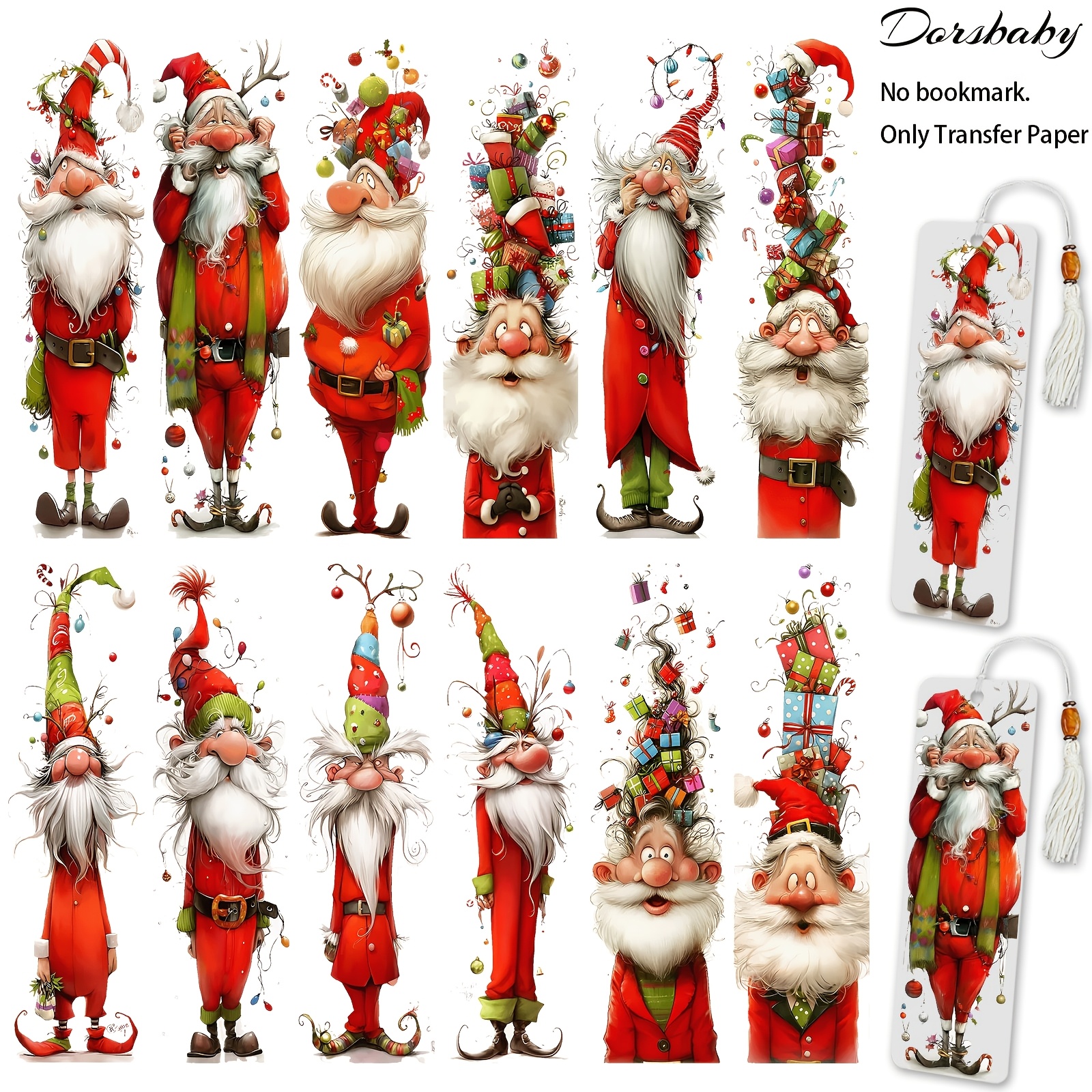 TEMU Uv Dtf Transfer Sticker Bookmark Stickers, 24 Sheets, Watercolor Santa Claus, Durable, For Book Annotation And Highlighting