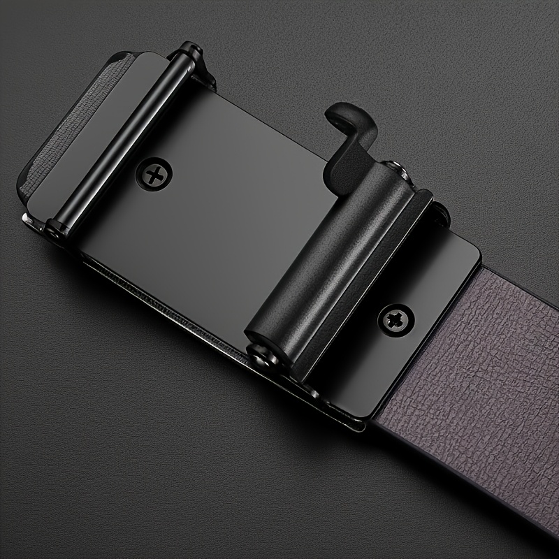 Men's Leather Automatic Buckle Belt with Geometric Pattern