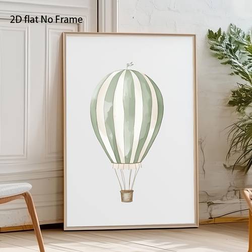 2d plat, frameloze moderne boheemse luchtballon canvas poster - saliegroene reisthema muurkunst geschikt voor huis slaapkamer, kantoor, cafédecor, meerdere maten geschikt voor ruimtes, herentoiletdecoraties, minimalistisch voertuigthema schilderij, 2d plat
