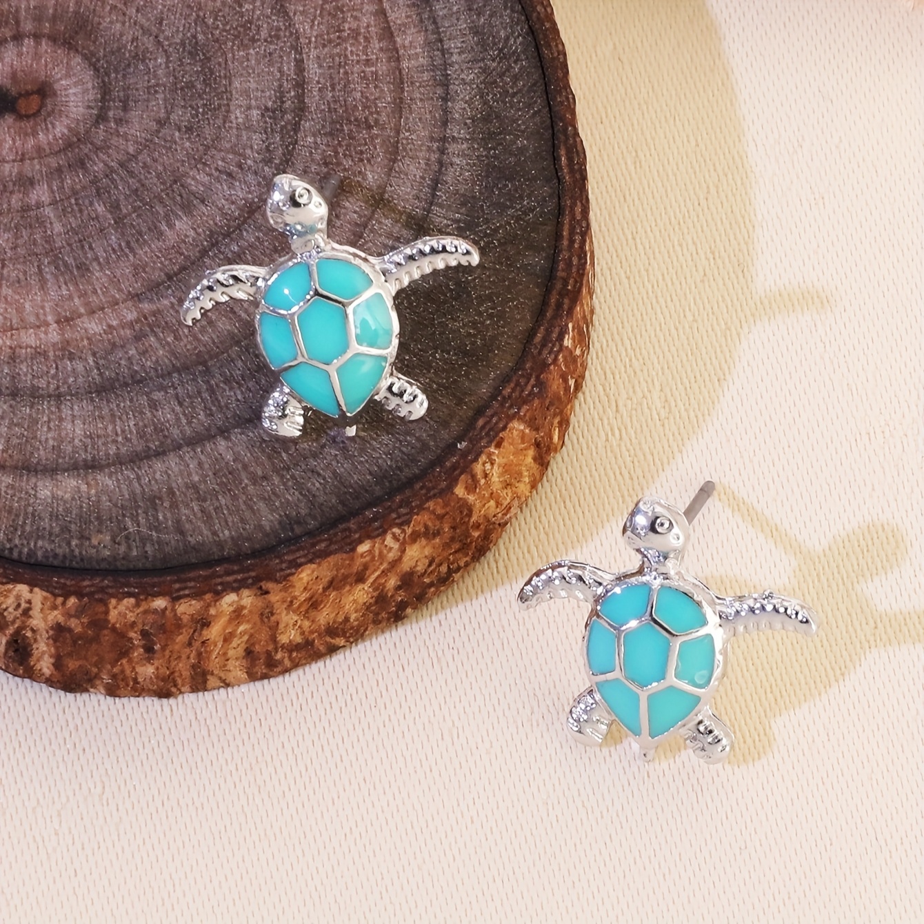 Green Metal Turtle Earrings for Women