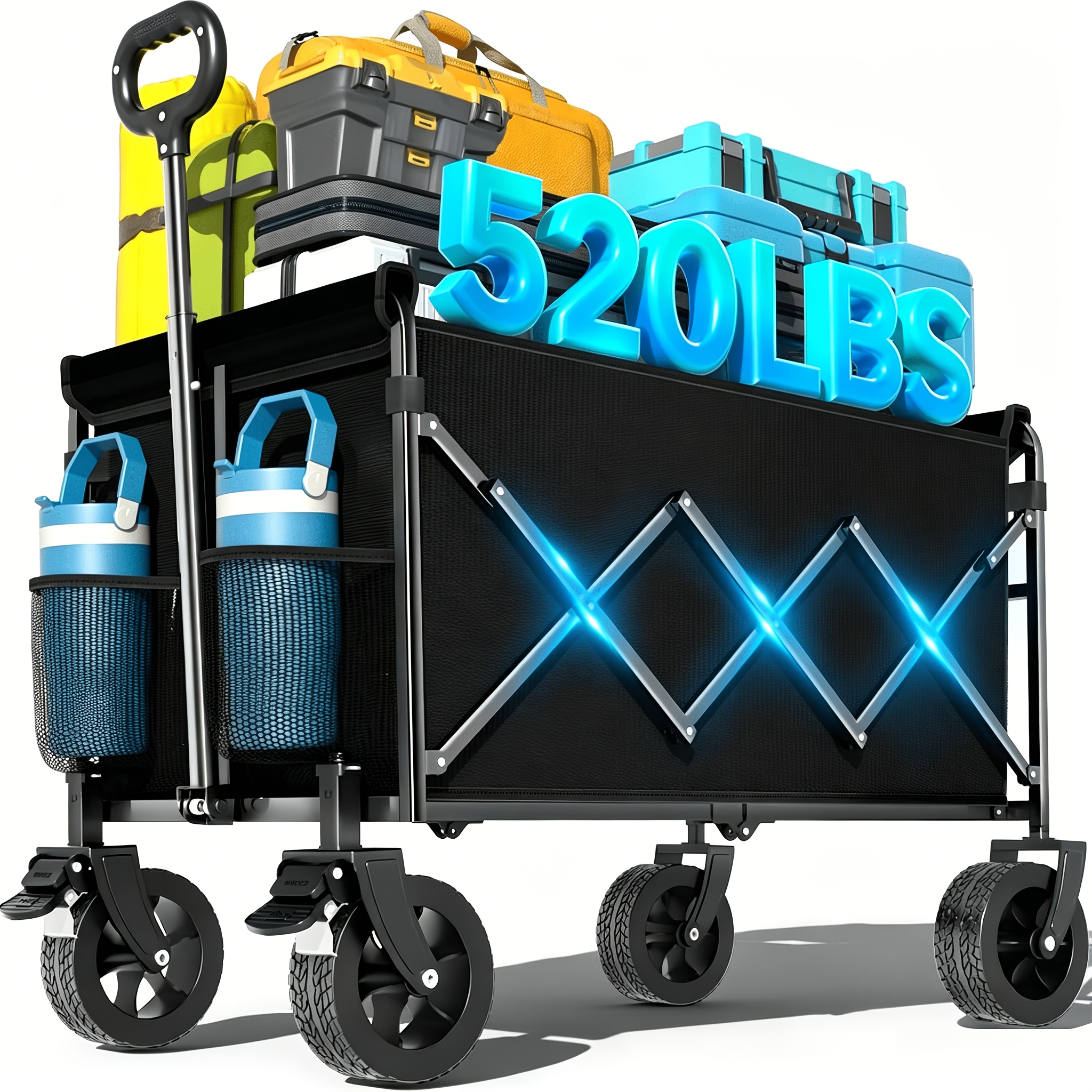 TEMU Heavy-duty Folding Cart With 380/450/520/780 Lb Capacity -stainless And 600d Oxford Fabric, Ideal For Camping, Gardening, Beach Trips, Shopping;