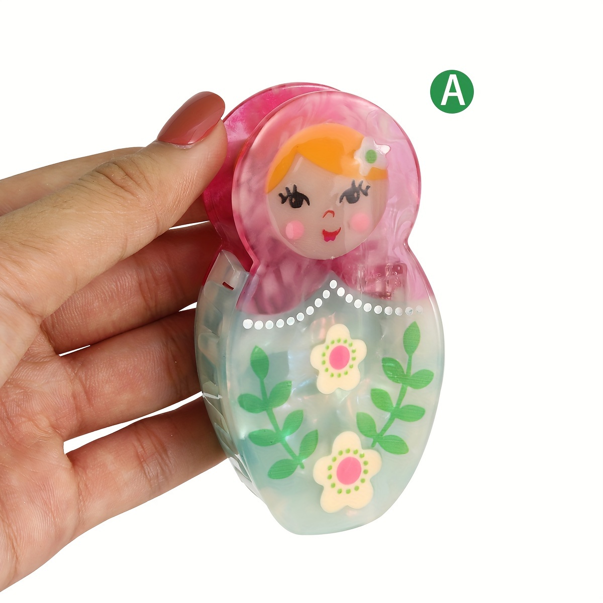 Image of Elegant Russian Nesting Doll Hair Claw Clip - Acetate Material, , Color Matching, Oval Shape, Single Piece, Personalized Women's Hair Accessory For Birthday Celebration