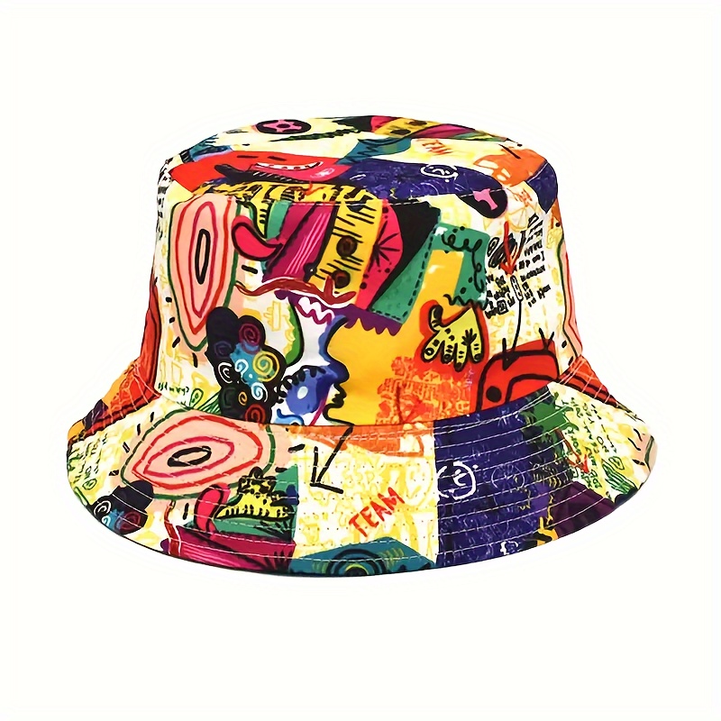 

Abstract Cartoon Graffiti Bucket Hat Packable Reversible Printed Fisherman Cap Outdoor Summer Travel Hiking Beach Hats For Men Women