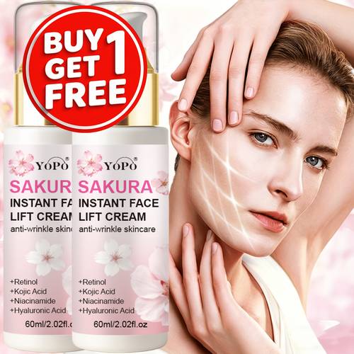 free sakura lift face cream with retinol kojic acid niacinamide and hyaluronic acid diminishes of aging signs skin texture brightens moisturizes non greasy quick absorbing