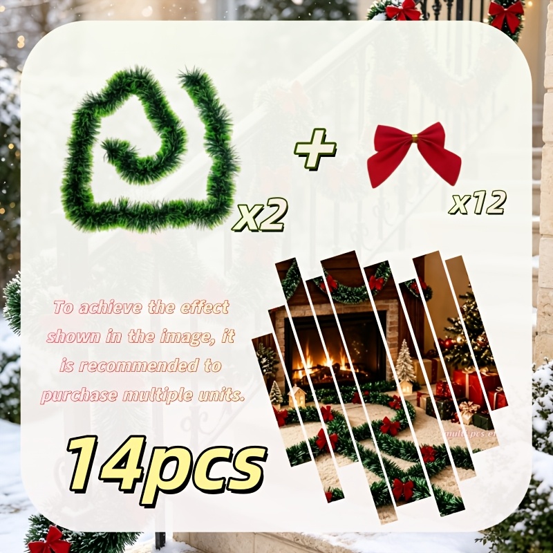 TEMU 14pcs Velvet Christmas Dark Green Furry Bows (includes 2pcs Dark Green Furry Bows And 12pcs Red Bows), Suitable For Various Holiday Scene