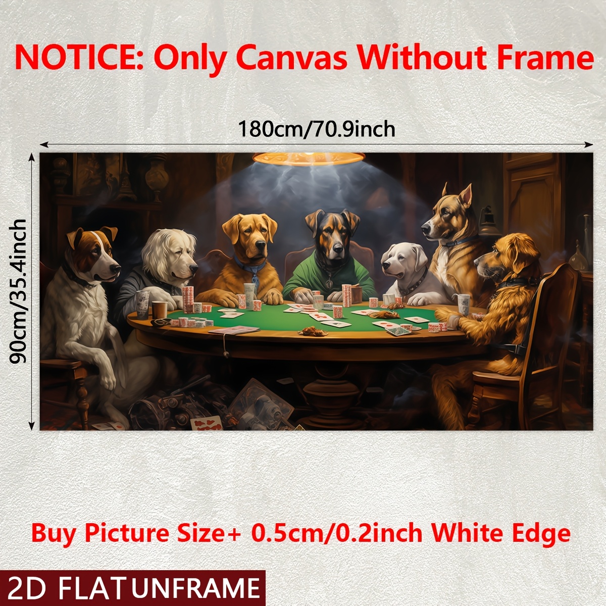 TEMU 2d Flat, 1pc Dogs Playing Wall Art Poster - Horizontal Ink Painting On Canvas, Funny Puppies Card Players Artwork For Living Room, Bedroom,