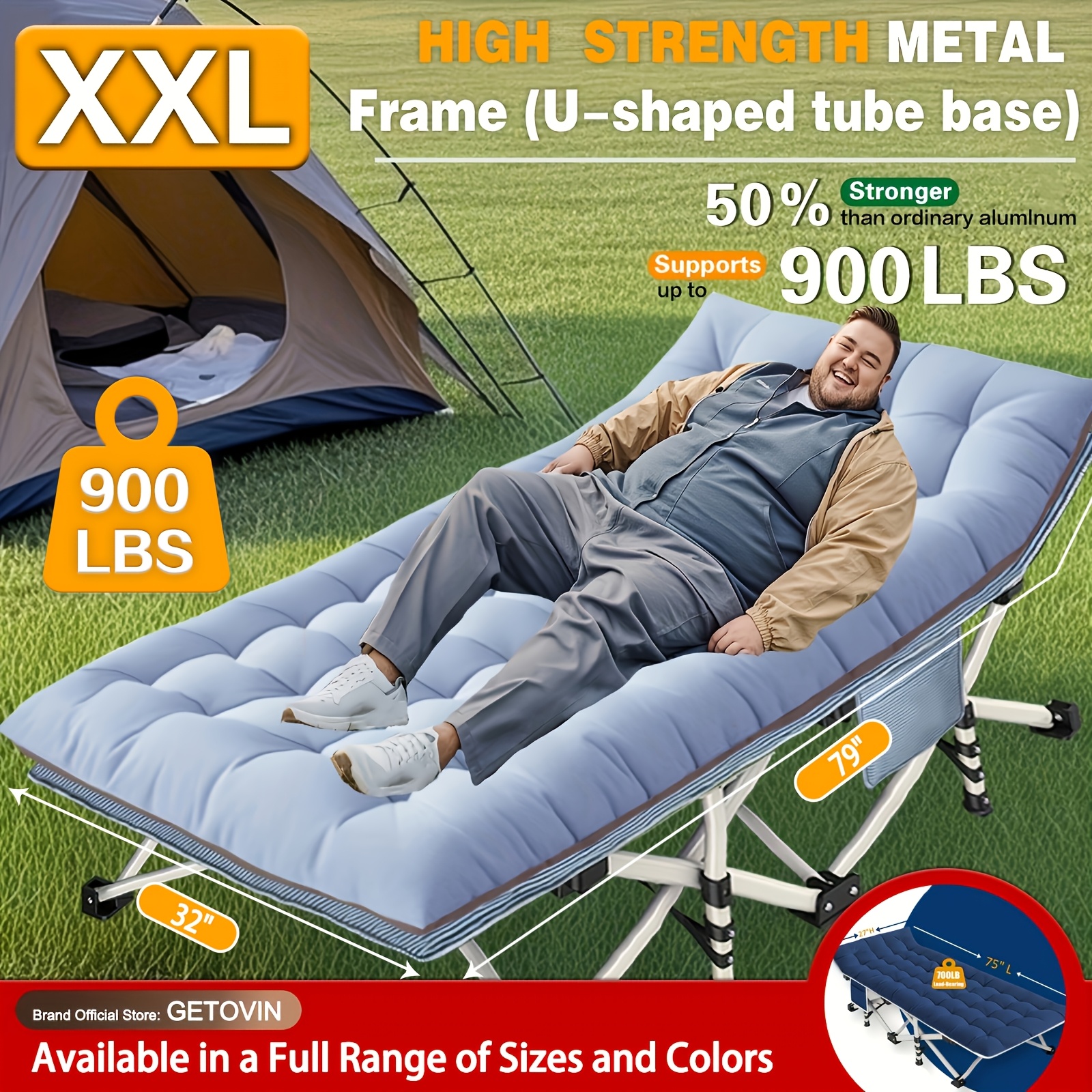 TEMU Folding Camping Cot With Mattress, 75"l-79"l, Sleeping Cots For Adults, Kids, Teens, Portable Travel Camp Cot For Home, Office, Beach, Garden, Fishing, 700lbs-900lbs