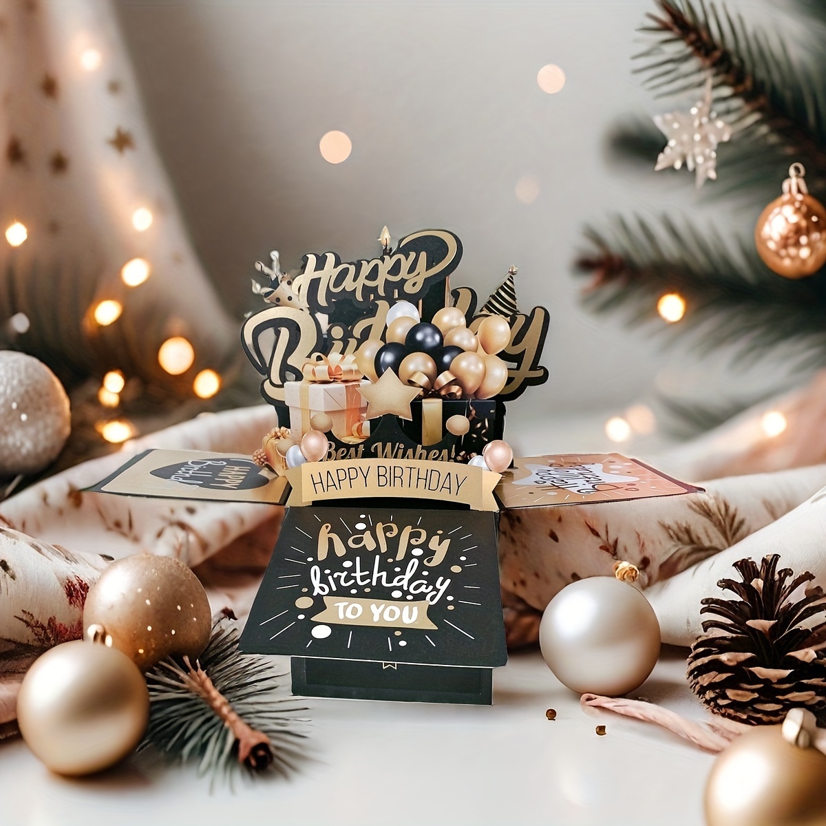 E-shop 3D Pop-Up Geburtstagskarte - Schwarz-Goldenes Design, Handgeschriebene Nachricht Funktion, Premium Papierhandwerk, Geeignet für Eltern,