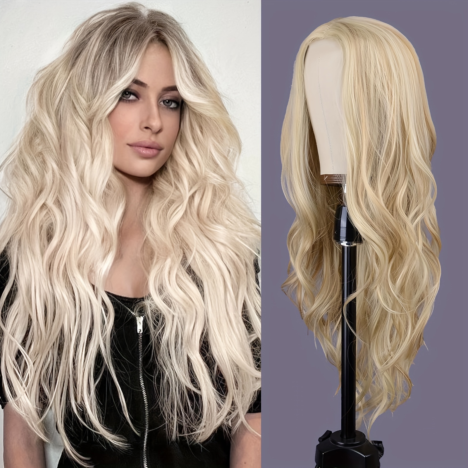 TEMU 28 "women's Body Wave Curly Blonde Wig Stylish Temperament Elegant Textured Wig Daily Party Banquet Wig Christmas Halloween Holiday Party Wig