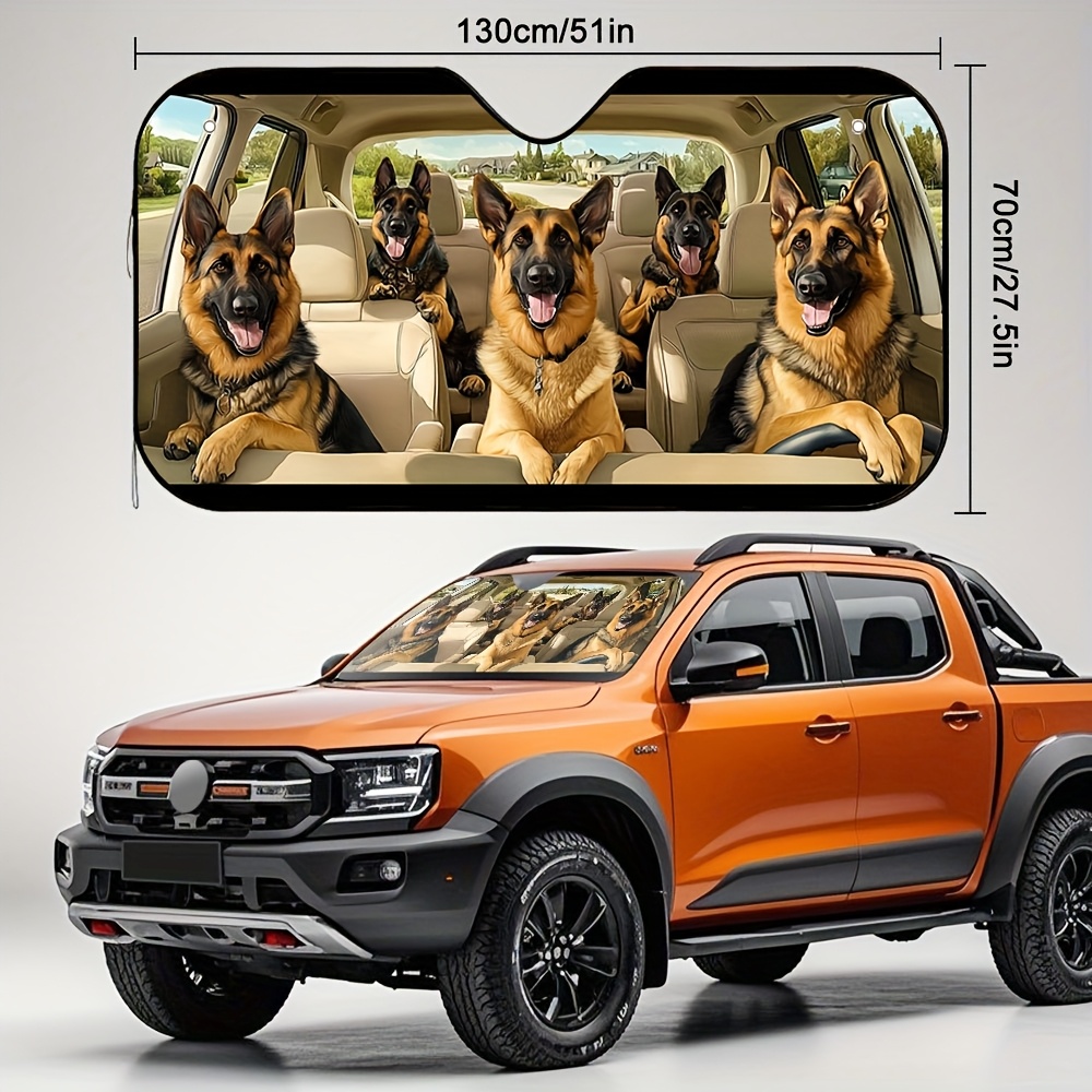 TEMU 1pc German Shepherd Print Car Sunshade - Foldable Fit For Suvs, Sedans, & Trucks, 4 Suction Cups, Heat-resistant Uv Protection, Space-saving