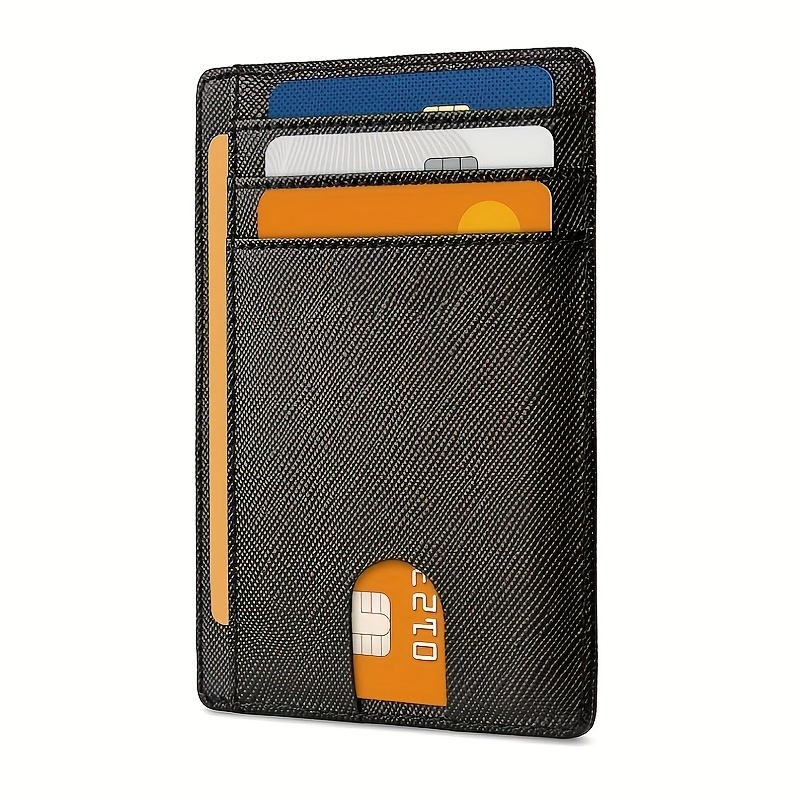 

1pc Rfid Blocking Wallet, Ultra-thin , Leather, Front Pocket, Non-textile Weave, Unisex, Ideal For Father's Day, Thanksgiving, Christmas