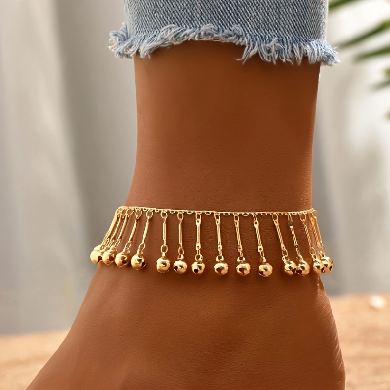 

1pc Tassel Bell Anklet Brass Material Trendy Classic Bohemian Style Anklet Foot Chain Jewelry Golden Color Vacation Beach Party Wearing Ankle Bracelet