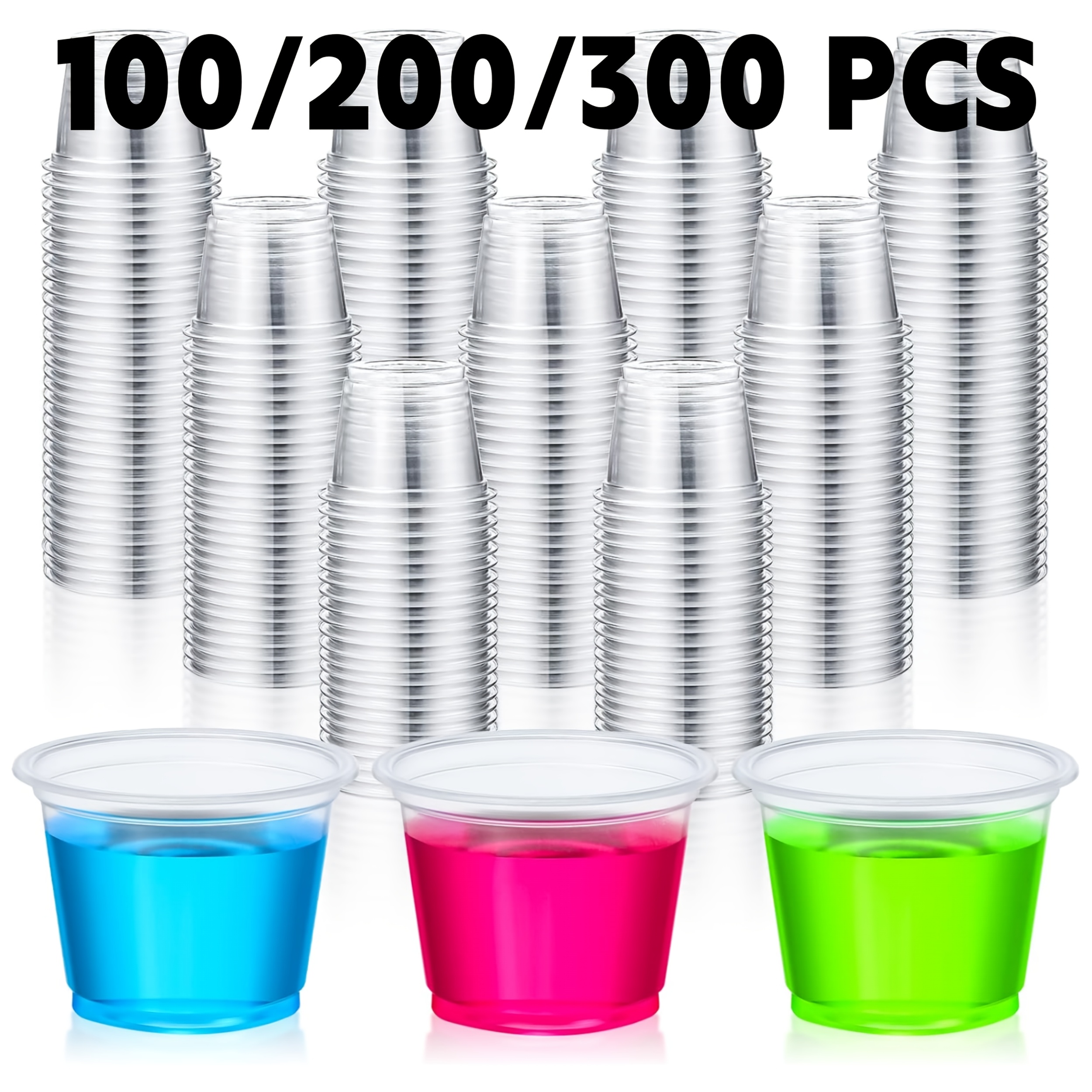 100/200/300 piezas de vasos de  , vasos de plástico transparente de 1 oz, vasos de   para bebidas frías, vasos miniatura   para   vino,  , muestras, gelatina, pudín