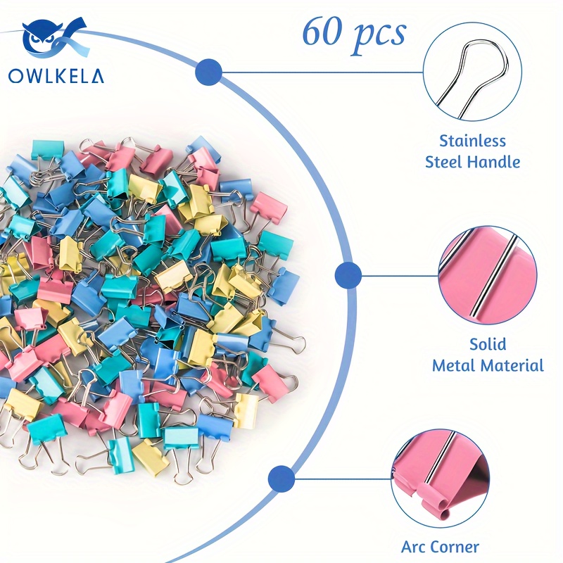 

Owlkela 60pcs Mini Clips, Binder Clips, Small Paper Clips, Office Clips For Home School And Office