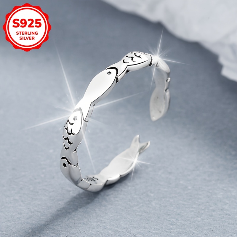 Retro Style Women's Silver Fish Ring