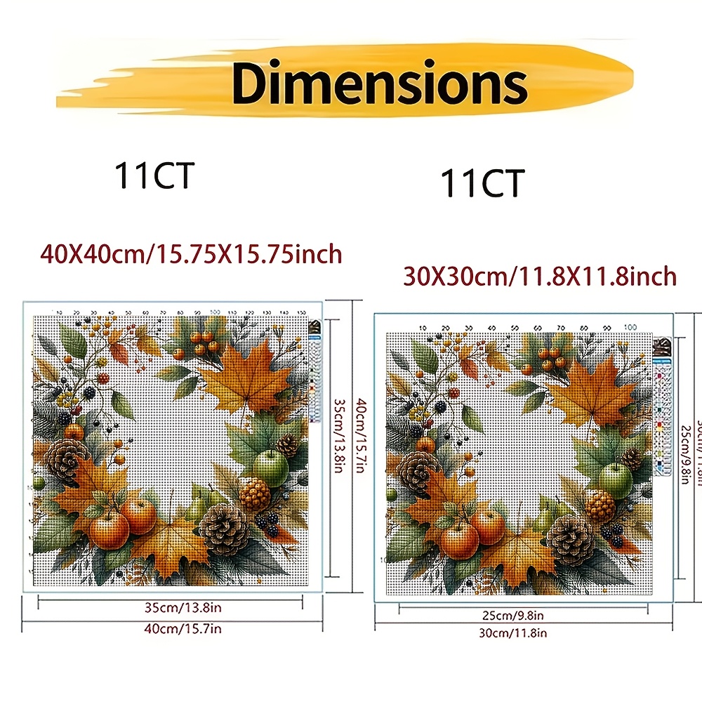 New Cross Stitch Printed Kit, "Autumn Fruit Leaf Wreath" Pattern