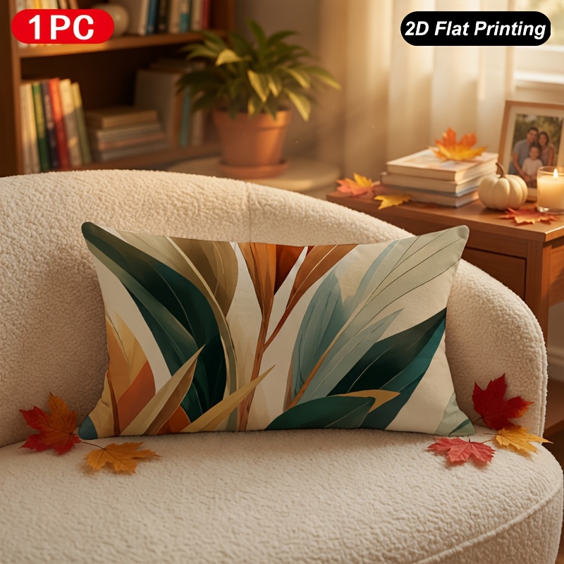TEMU 1 pièce Housse de coussin lombaire d'automne à impression 2D plate, Housse de coussin abstraite à pour intérieur extérieur, ferme, chambre,