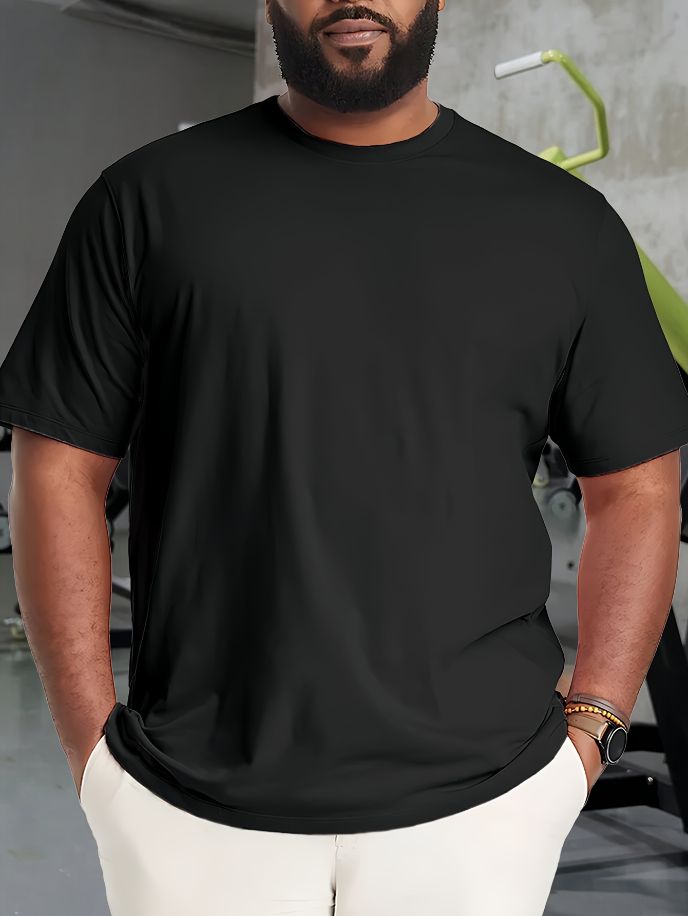 Men's Plus Size Short Sleeve Crew Neck Solid Color T-Shirt, Stylish Versatile Trendy Top For Summer
