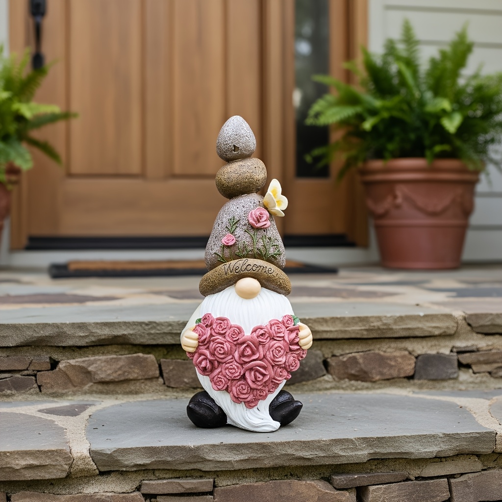 Image of Large Gnome And Large Gnome Statue Romantic Gnome Ornament Goblin Holding Red Valentine's Day Best Gift For Partner Special Garden Decoration Fun Cute Courtyard Decoration Decoration Wedding Record
