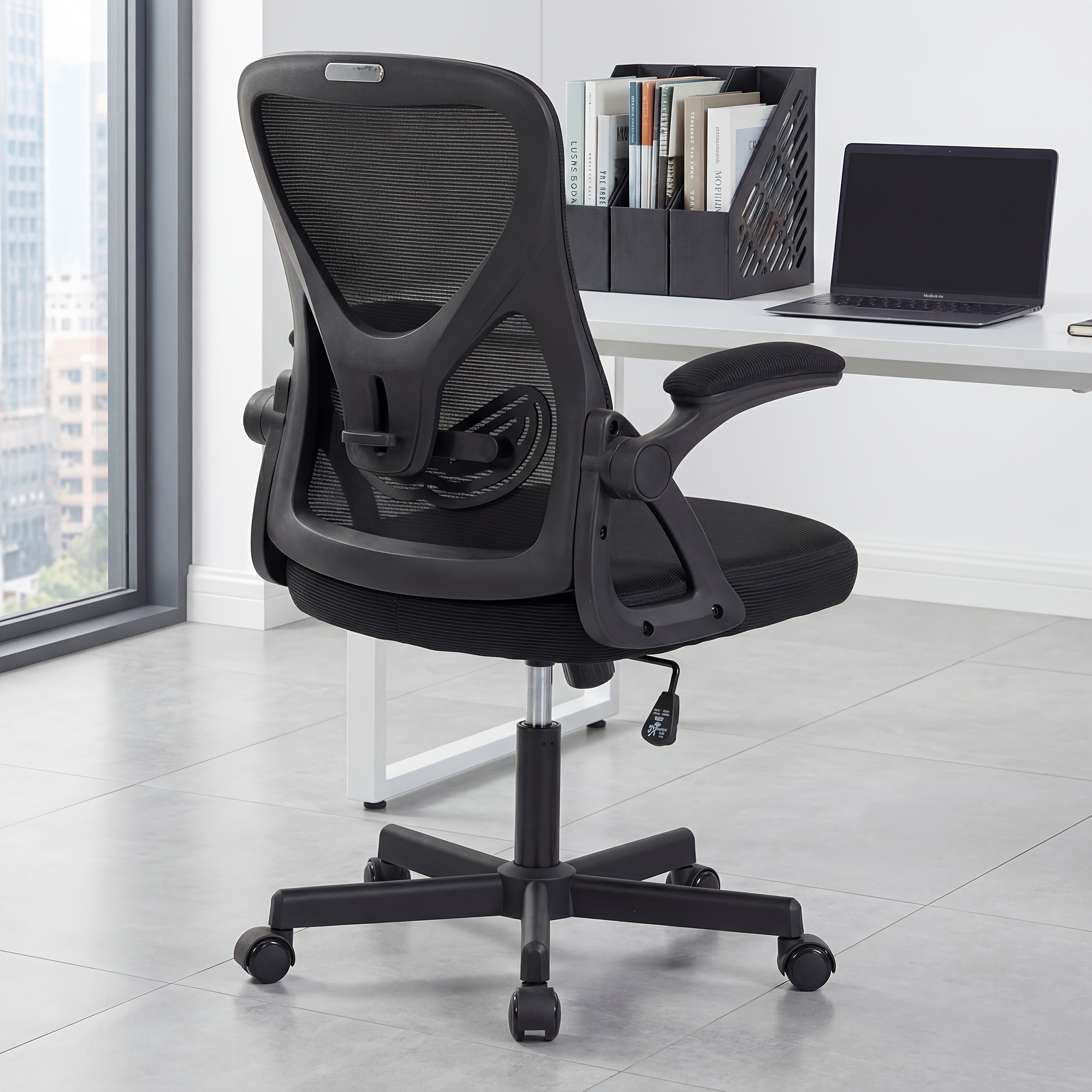 TEMU Chaise de bureau ergonomique avec accoudoirs réglables et support lombaire, tissu en respirante et roulettes fluides, chaise d'ordinateur