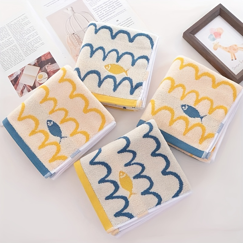 4pcs Pure Cotton Small Fish Pattern Jacquard Towels Soft Absorbent Face Towels For Men And Women