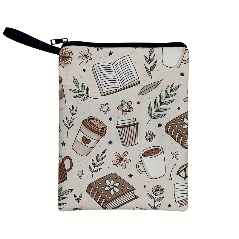 TEMU Une couverture de livre avec un motif café et livre, ce sac organisateur multifonctionnel lavable avec fermeture éclair est idéal pour les