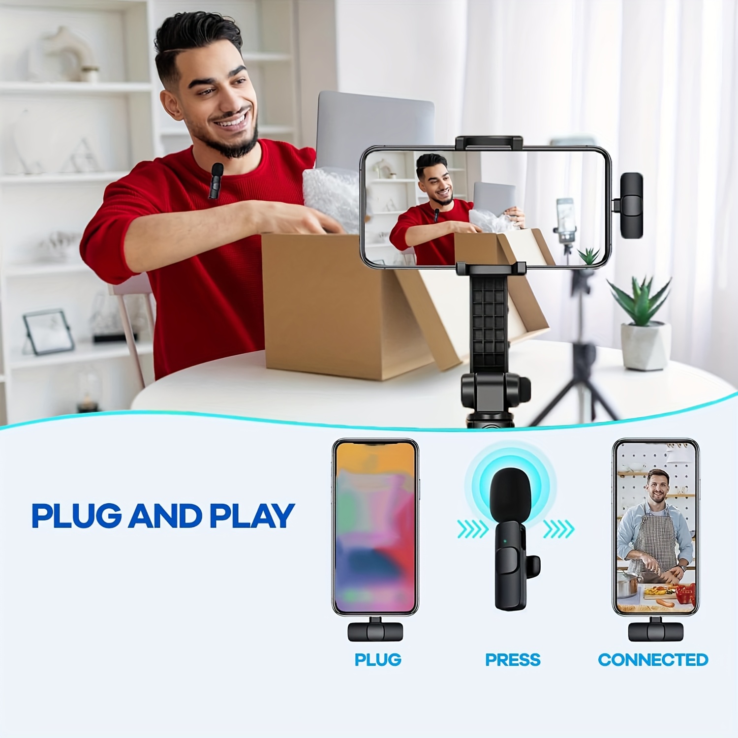 Wireless Lavalier Microphone with Omnidirectional Recording - USB-C Charging, Lithium Battery, Perfect for Smartphones, Tablets, Cameras, Interviews, Podcasts & Vlogs, Video Chatting | Modern Recording | Rechargeable Battery
